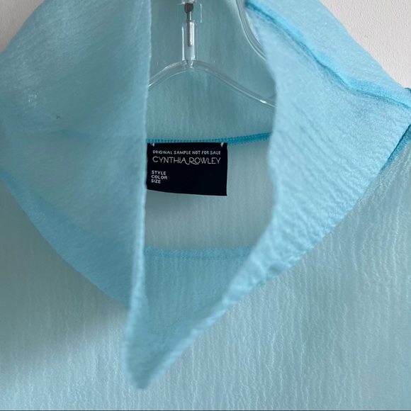 Cynthia Rowley one of a kind light blue sheer long sleeve organza mock neck top - Picture 3 of 6